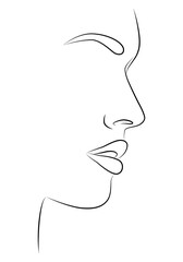 A woman's face drawn on a single line on a white isolated background. A beautiful portrait in a minimalist style. Vector illustration for printing
