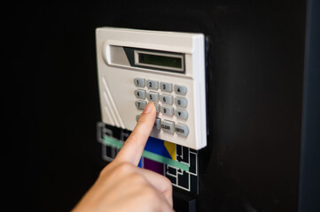 Floor plan and switching lighting. The woman pressed the button.