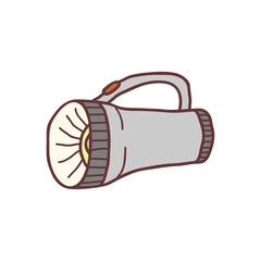 Hand drawn portable flashlight, sketch colored vector illustration