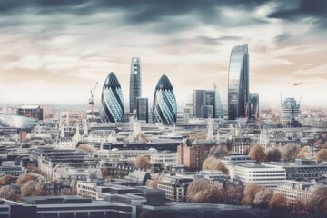 Illustrated London skyline with buildings, skyscrapers, and megapolis. Generative AI