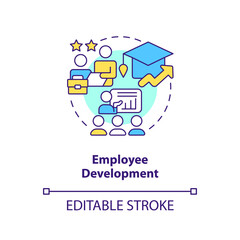 Employee development concept icon. Professional growth. Team success. Education assistance. Human resource management abstract idea thin line illustration. Isolated outline drawing. Editable stroke
