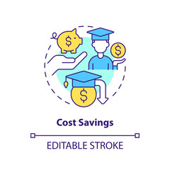 Cost savings concept icon. Investing in people. Tuition reimbursement. Professional development. Education assistance abstract idea thin line illustration. Isolated outline drawing. Editable stroke
