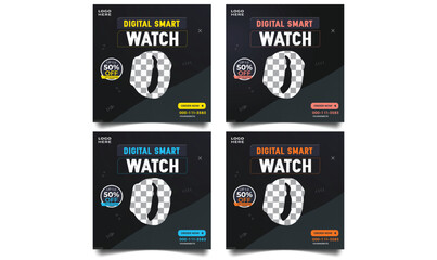 Smart watch  social media post banner. Limited time offer smart watch mega sale. Watch sale discount template.  Modern watch business 