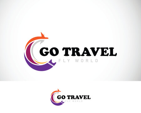 travel world logo creative icon design modern fly aircraft design concept