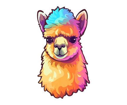 Colorful alpaca Logo, llama Sticker, Pastel cute colors