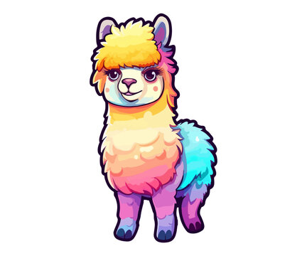 Colorful alpaca Logo, llama Sticker, Pastel cute colors
