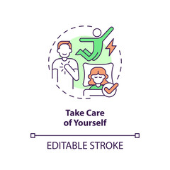 Take care of yourself concept icon. Healthy lifestyle. Time for you. Treat yourself. Reduce stress. Mental health abstract idea thin line illustration. Isolated outline drawing. Editable stroke
