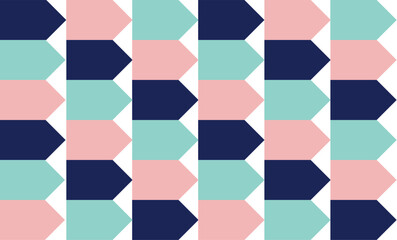seamless geometric arrow pattern with green blue and pink repeat strip style, replete image design for fabric printing 