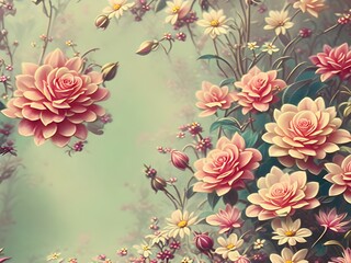 Floral Vintage Wallpaper, Generative AI Illustration