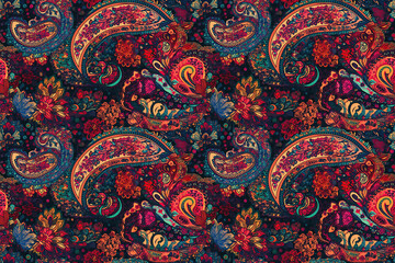bright seamless oriental Indian paisley ornament. Oriental traditional pattern. Generative AI illustration
