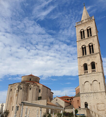 Fototapeta na wymiar The Church of St. Donatus with bell tower of Cathedral St. Anastasia located in Zadar, Croatia