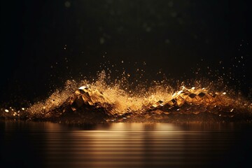 Abstract tech background in gold particles wave flow. Generative AI