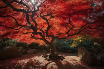 Red Japanese maple tree during autumn season, generative AI