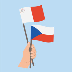 Flags of Malta and Czech Republic, Hand Holding flags