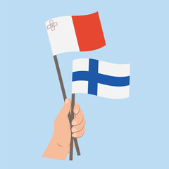 Flags of Malta and Finland, Hand Holding flags