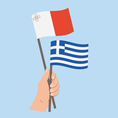 Flags of Malta and Greece, Hand Holding flags
