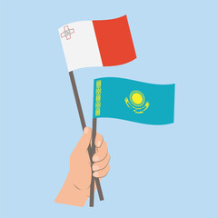 Flags of Malta and Kazakhstan, Hand Holding flags