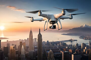 drone flying over the city, generative ai