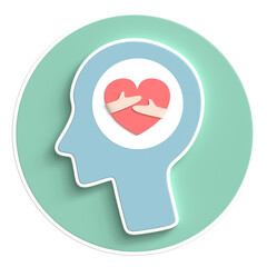 Round 3D Head Mind Icon, Brain Illustration