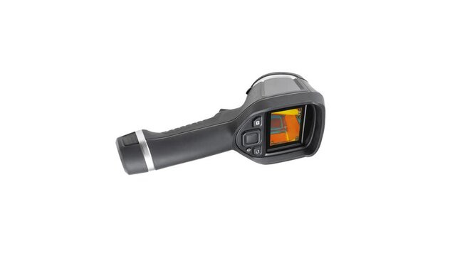 Thermal imager isolated on a white background. Monitoring the temperature distribution of the investigated surface. Thermal imaging camera inspection spins clockwise. Check heat loss