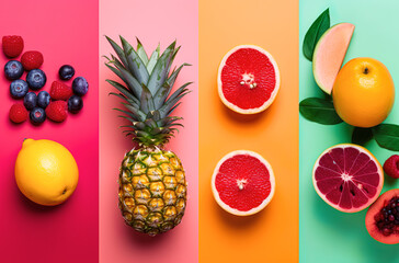 Summer fruit creative concept exotic refreshing flavor, fresh delicious fruit. A healthy summer snack. Illustration, Generative AI.