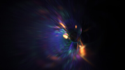Abstract blue and orange rays. Fantastic space background. Digital fractal art. 3d rendering.