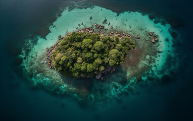 Top view of an island in the ocean. Generative AI technology.