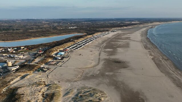 IJmuiden Beach, Netherlands, Wide Angle Circling Drone Shot