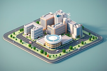 Hospital isometric on earth.3d rendering