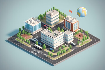Obraz premium Hospital isometric on earth.3d rendering