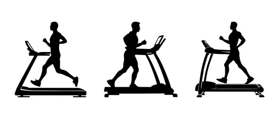 A person using a treadmill at silhouette black filled vector Illustration icon