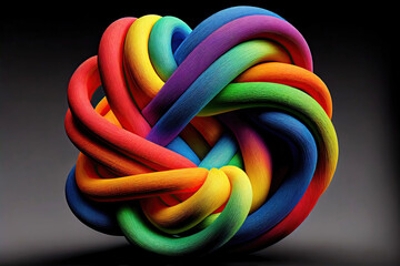 Abstract knotted rainbow textile design (Generative AI)