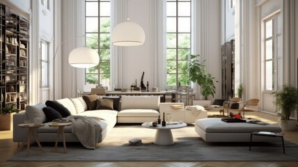 Fototapeta na wymiar Modern Italian Living Room with modern furniture render