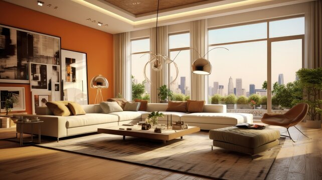 Modern Italian Living Room with modern furniture render