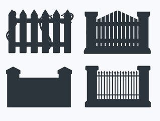 Black silhouette of fence wooden palisade farm gates balustrade 