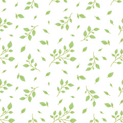 Green leafy branch birch seamless pattern flat. Forest garden fresh spring summer plant blooming print tree twig bush floral textile home decor natural care cosmetic wallpaper cover web wrap backdrop
