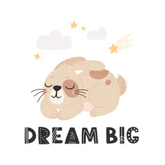 Icon of cute rabbit in cartoon style. Bunny pet silhouette. Hare and rabbit colorful illustration for childrens book, postcards and posters.