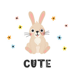 Obraz na płótnie Canvas Icon of cute rabbit in cartoon style. Bunny pet silhouette. Hare and rabbit colorful illustration for childrens book, postcards and posters.