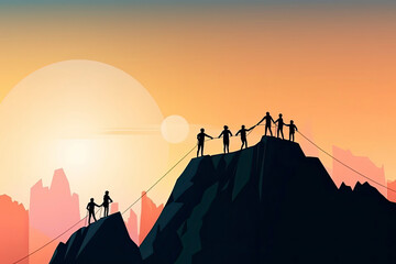 Teamwork to help success together, leadership to lead team to achieve goal or target