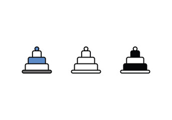 Cake Icons in three styles vector stock illustrations.sutiable mobile apps web and ui ux