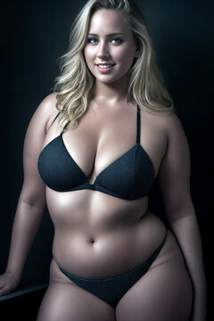 Curve  woman plus size model in lingerie on black background. . Generative AI