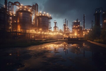 A depiction of the creation of a chemical plant in an industrial setting. Generative AI