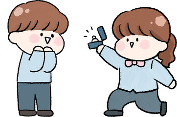 나비넥타이와 정장을 입고 무릎을 꿇어 사랑하는 사람에게 프로포즈하는 여자.