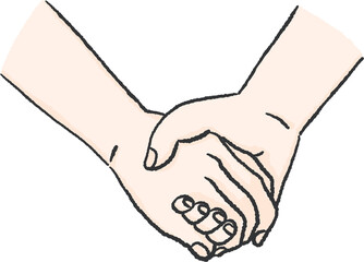 다정하게 마주잡은 커플 손 일러스트. 디테일하게 그려진 심플한 연인들의 손입니다.