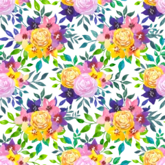 Schilderijen op glas Floral pattern with watercolor bright abstract flowers © Diasha Art
