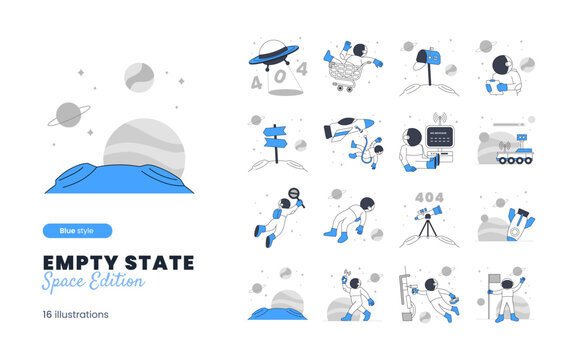 Empty State Illustration with space Astronaut Theme with various empty state, empty inbox, no message, 404, error page