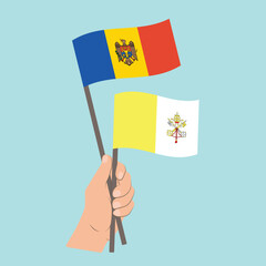 Flags of Moldova and Vatican City, Hand Holding flags