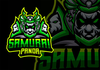 Panda samurai masscot logo esport illustration premium vector