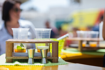 cocktail preparation in a bar