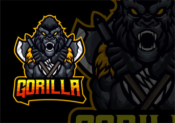 Gorilla masscot logo esport illustration premium vector